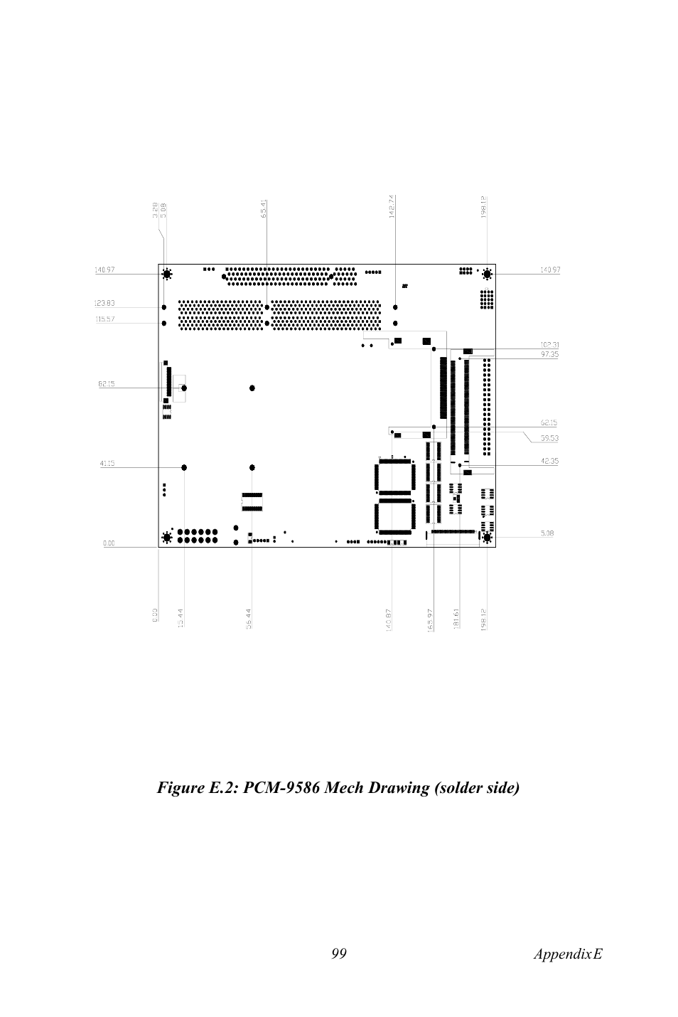 Figure e.2: pcm-9586 mech drawing (solder side), Figure e.2:pcm-9586 mech drawing (solder side) | Intel M600 User Manual | Page 109 / 110