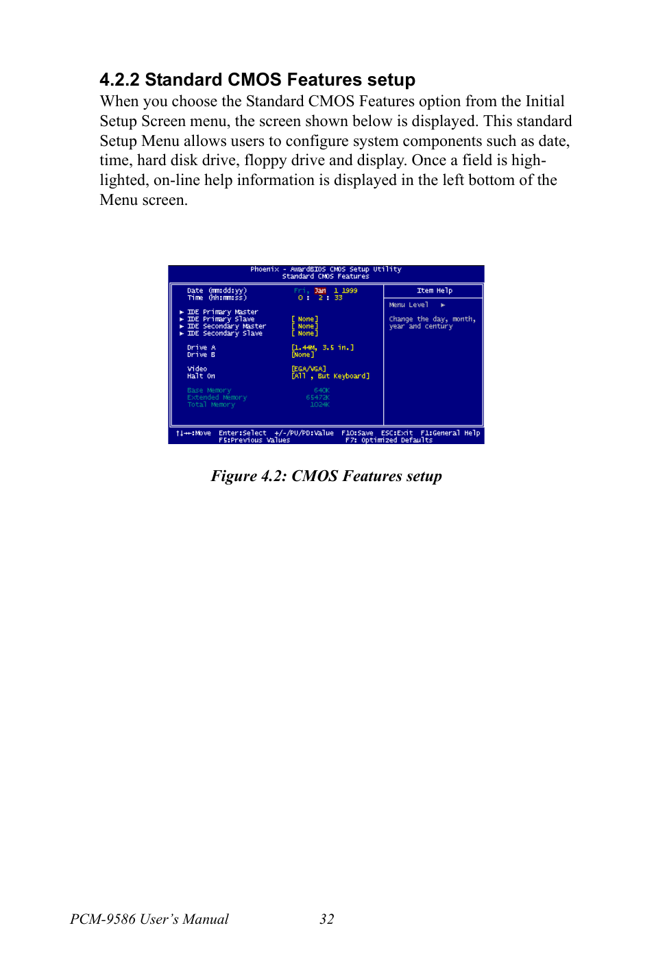 2 standard cmos features setup, Figure 4.2: cmos features setup | Intel M600 User Manual | Page 42 / 110