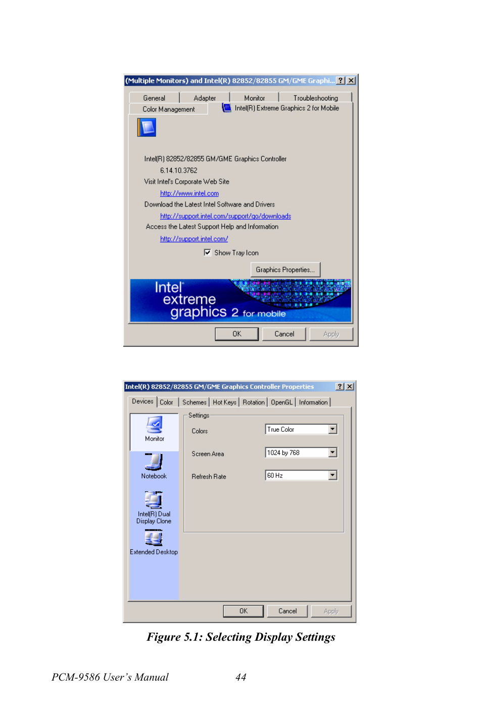 Figure 5.1: selecting display settings, Figure 5.1:selecting display settings | Intel M600 User Manual | Page 54 / 110