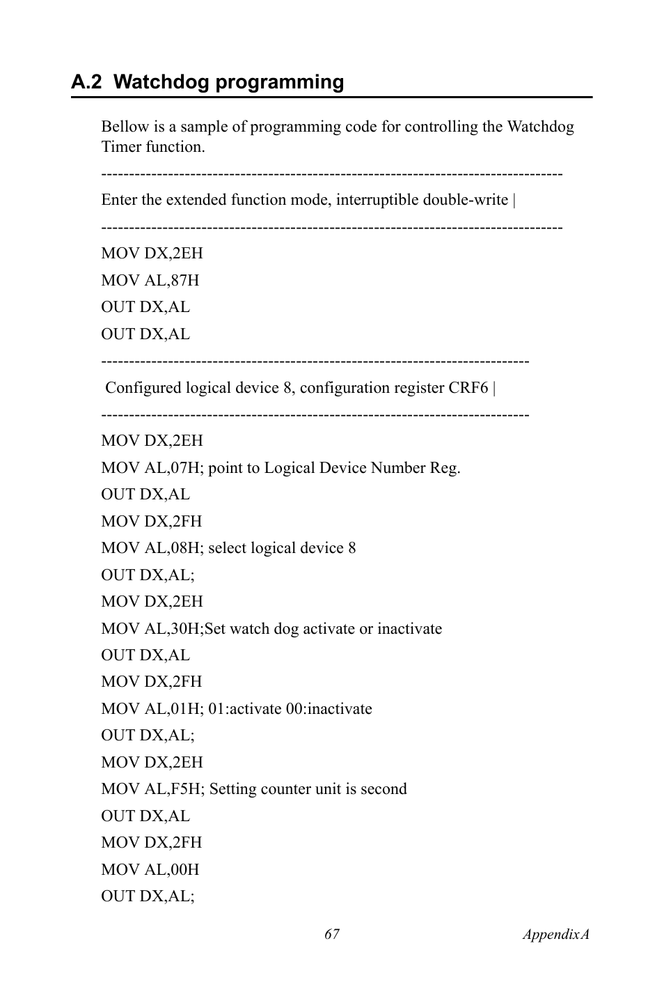 A.2 watchdog programming, Watchdog programming | Intel M600 User Manual | Page 77 / 110