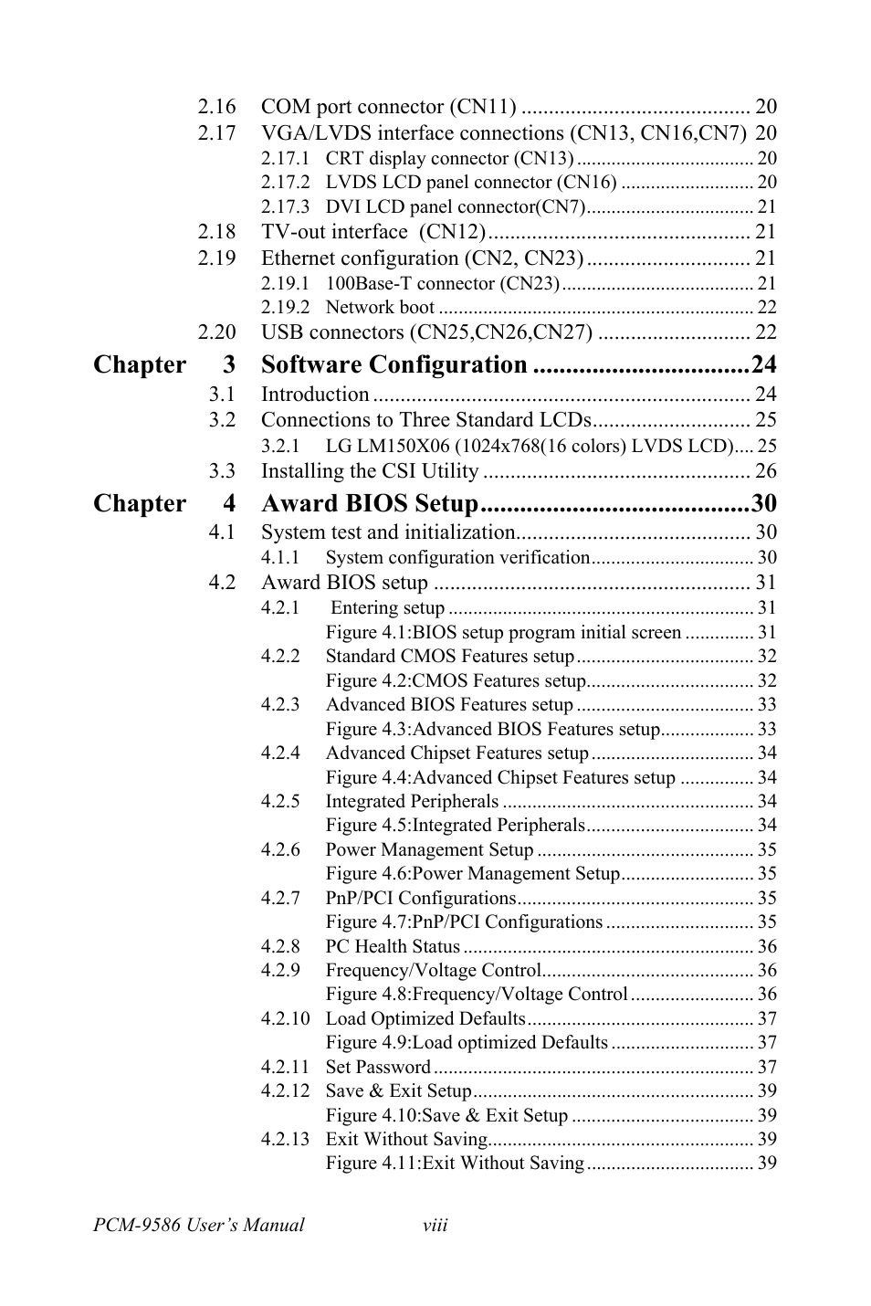 Chapter 3 software configuration, Chapter 4 award bios setup | Intel M600 User Manual | Page 8 / 110