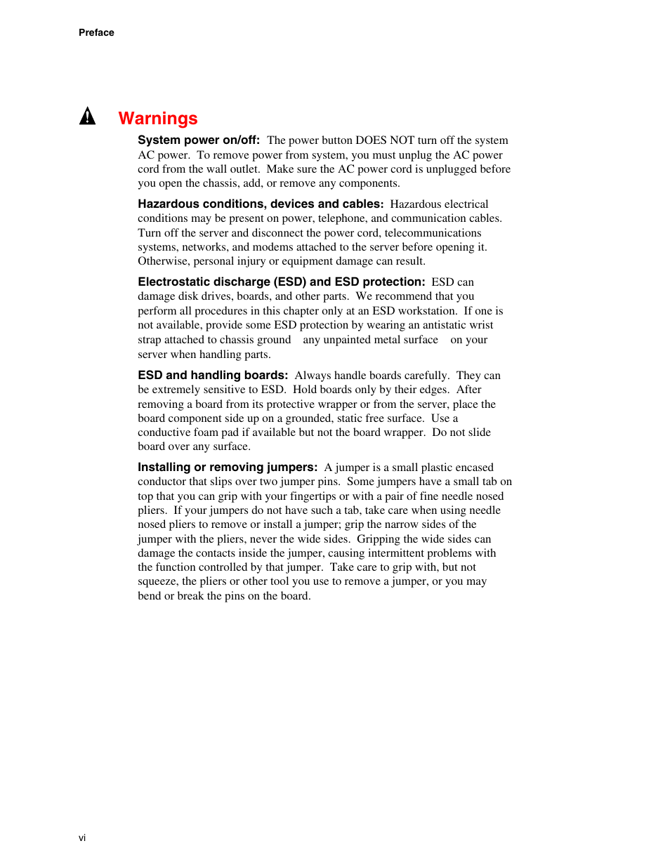 Warnings | Intel SE7520JR2 User Manual | Page 6 / 63