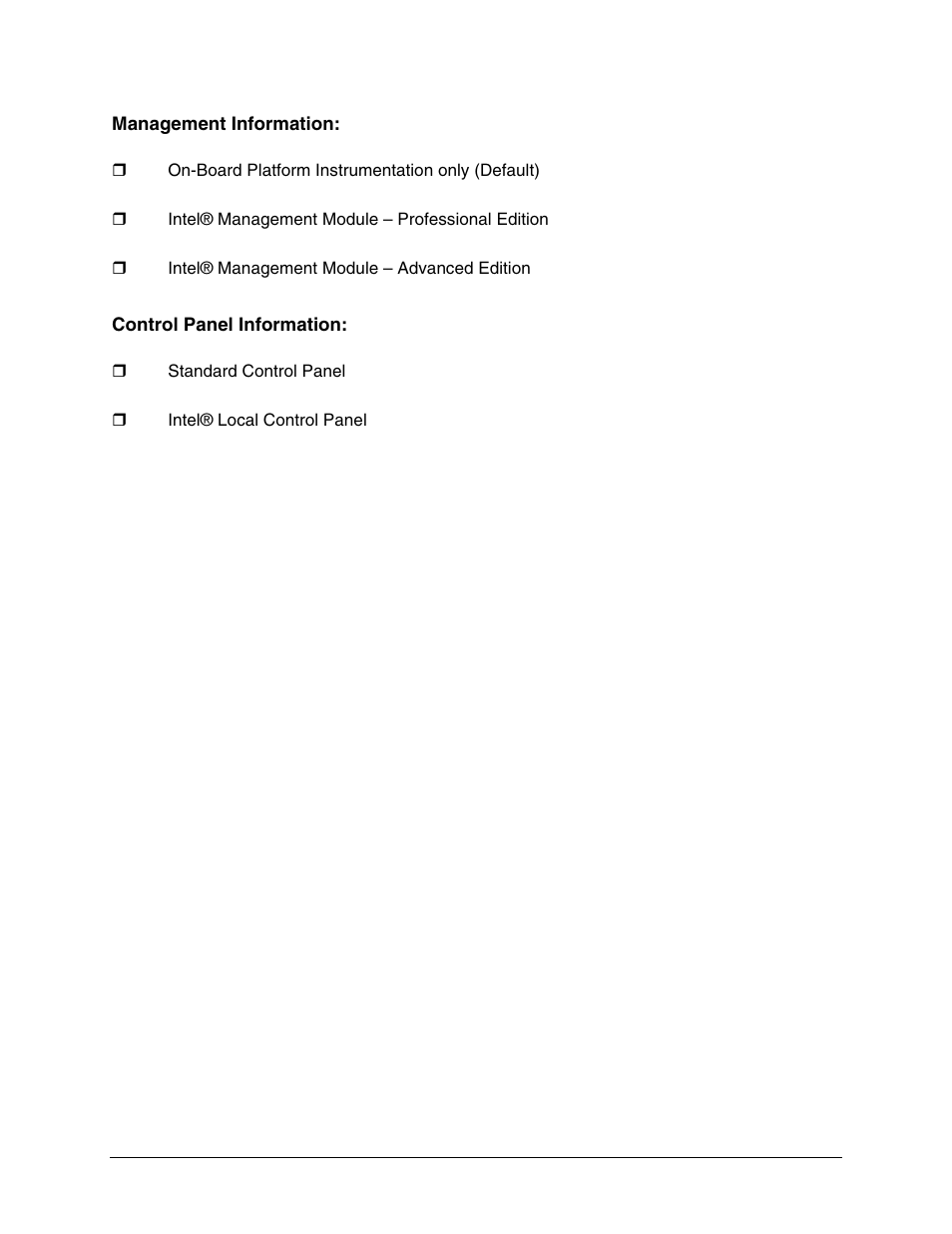 Management information, Control panel information | Intel SE7520JR2 User Manual | Page 62 / 63