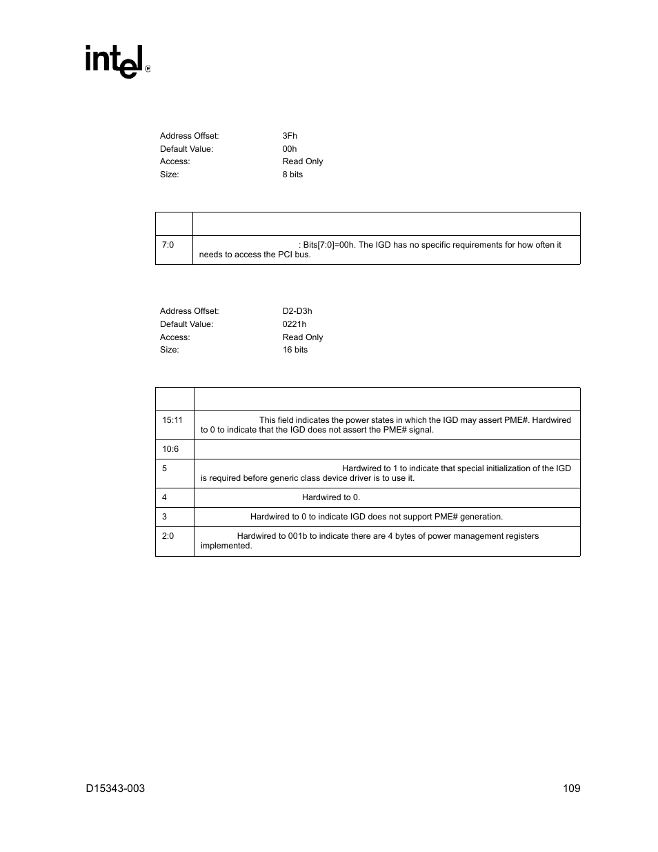 19 maxlat - maximum latency register (device #2) | Intel D15343-003 User Manual | Page 109 / 166