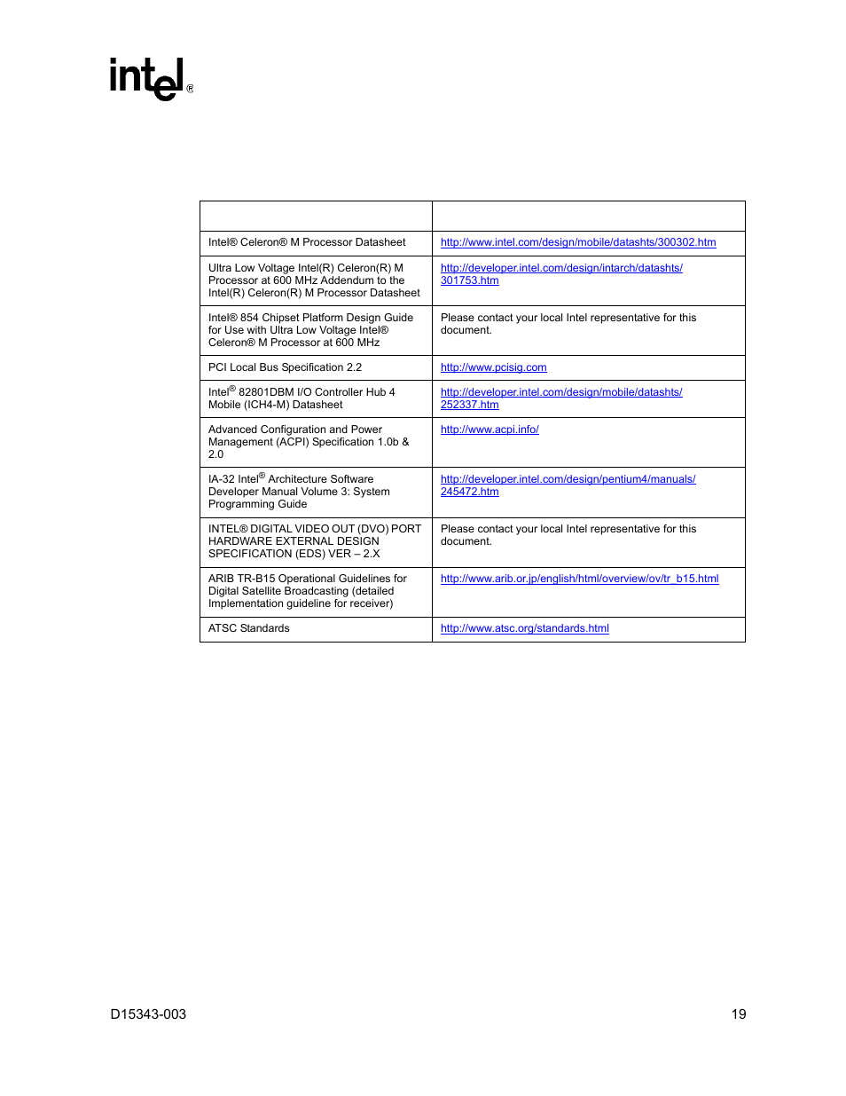 3 reference documents, Reference documents | Intel D15343-003 User Manual | Page 19 / 166