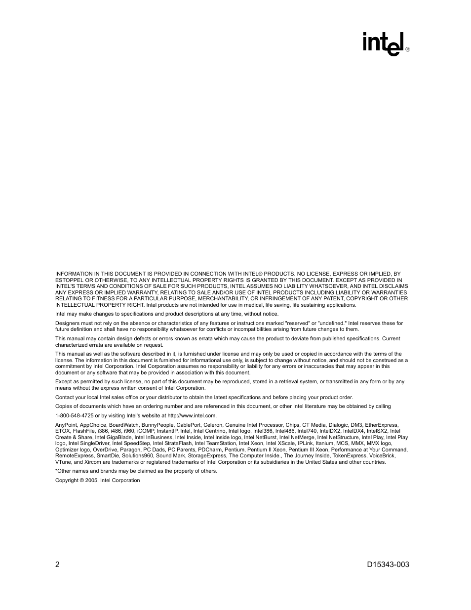 Intel D15343-003 User Manual | Page 2 / 166
