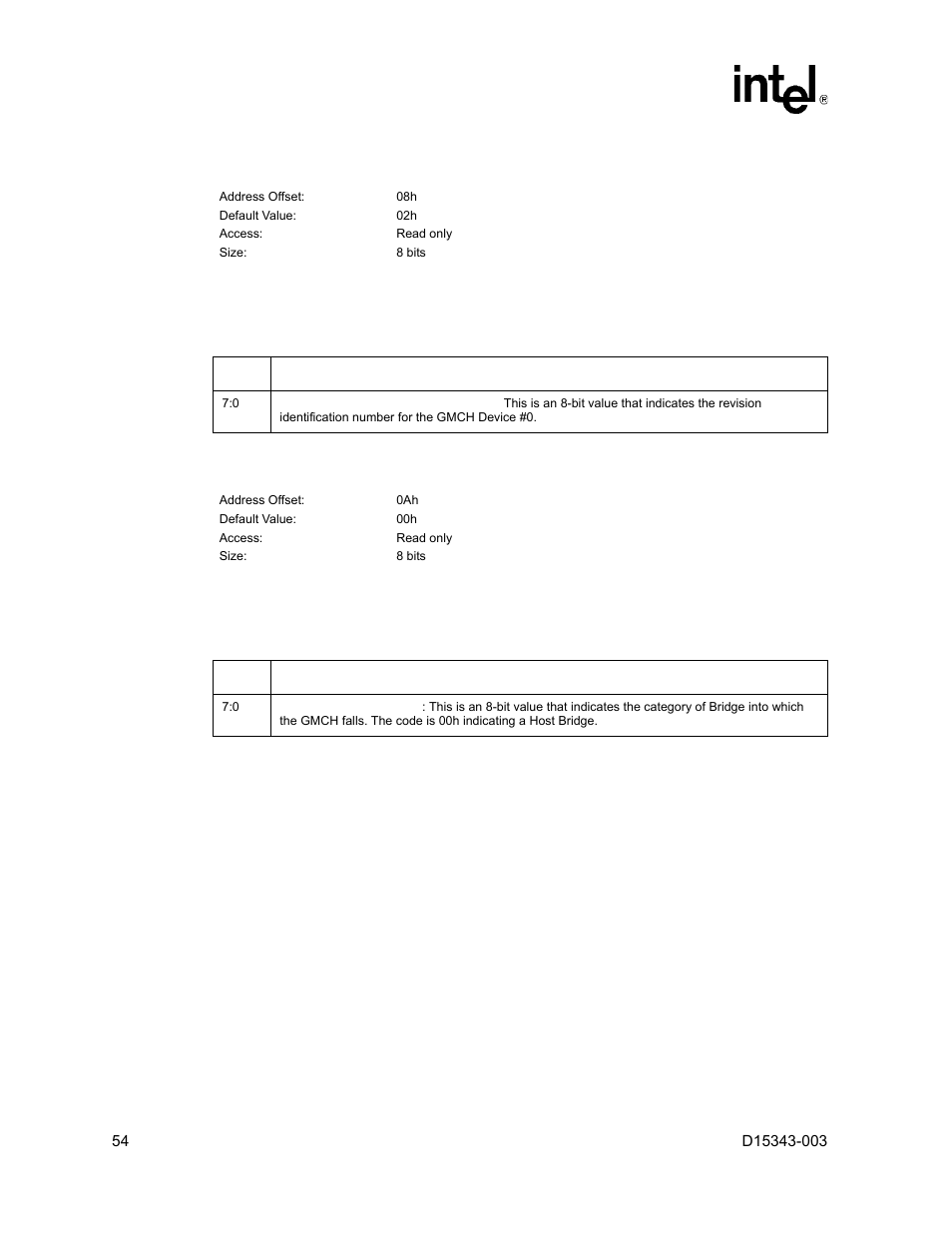 5 rid - register identification, 6 subc - sub class code register, Rid – register identification | Subc – sub class code register, 5 rid – register identification, 6 subc – sub class code register | Intel D15343-003 User Manual | Page 54 / 166