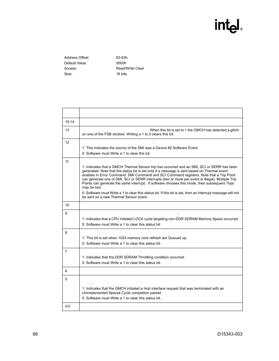 20 errsts - error status register (device #0), 20 errsts – error status register (device #0) | Intel D15343-003 User Manual | Page 66 / 166