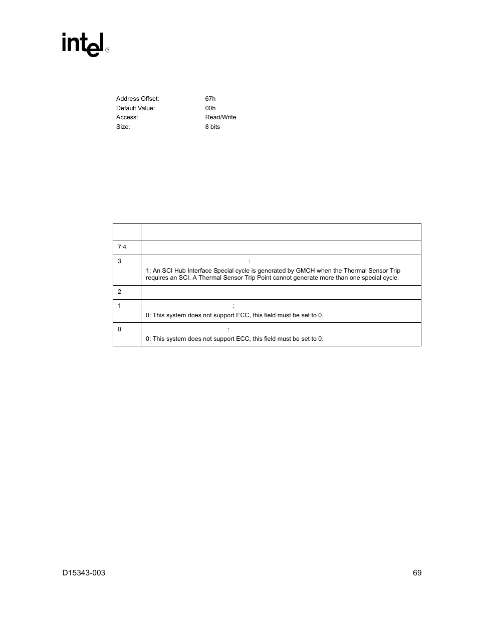 23 scicmd - sci error command register (device #0), 23 scicmd – sci error command register (device #0) | Intel D15343-003 User Manual | Page 69 / 166