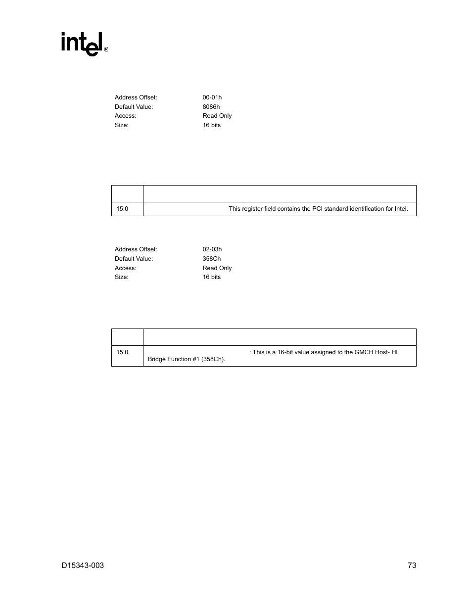 1 vid - vendor identification register, 2 did - device identification register, Vid – vendor identification register | Did – device identification register, 1 vid – vendor identification register, 2 did – device identification register | Intel D15343-003 User Manual | Page 73 / 166