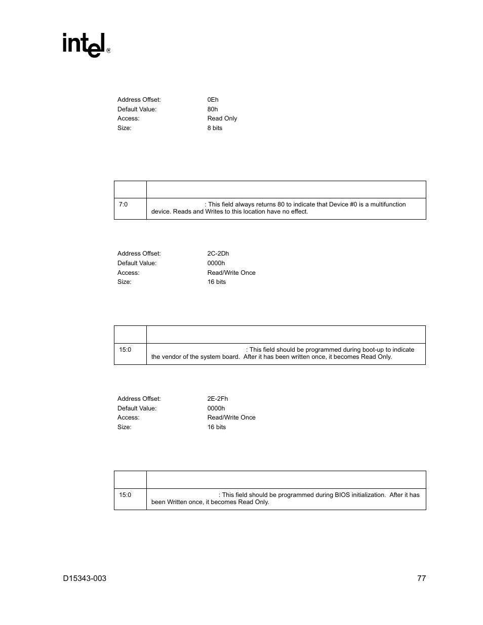 8 hdr - header type register, 9 svid - subsystem vendor identification register, 10 sid - subsystem identification register | Hdr – header type register, Svid – subsystem vendor identification register, 10 sid – subsystem identification register, 8 hdr – header type register, 9 svid – subsystem vendor identification register | Intel D15343-003 User Manual | Page 77 / 166