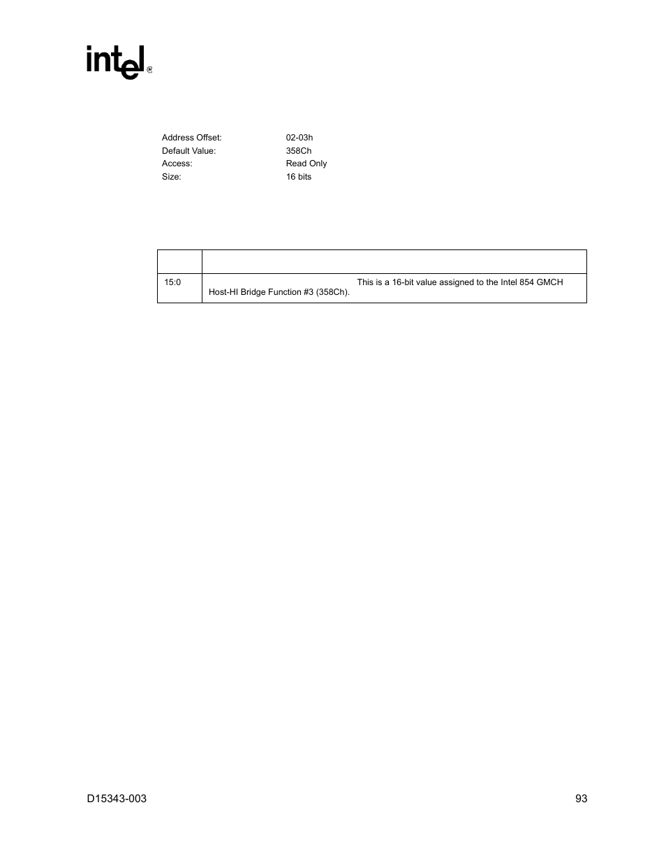 2 did - device identification register, 2 did – device identification register | Intel D15343-003 User Manual | Page 93 / 166