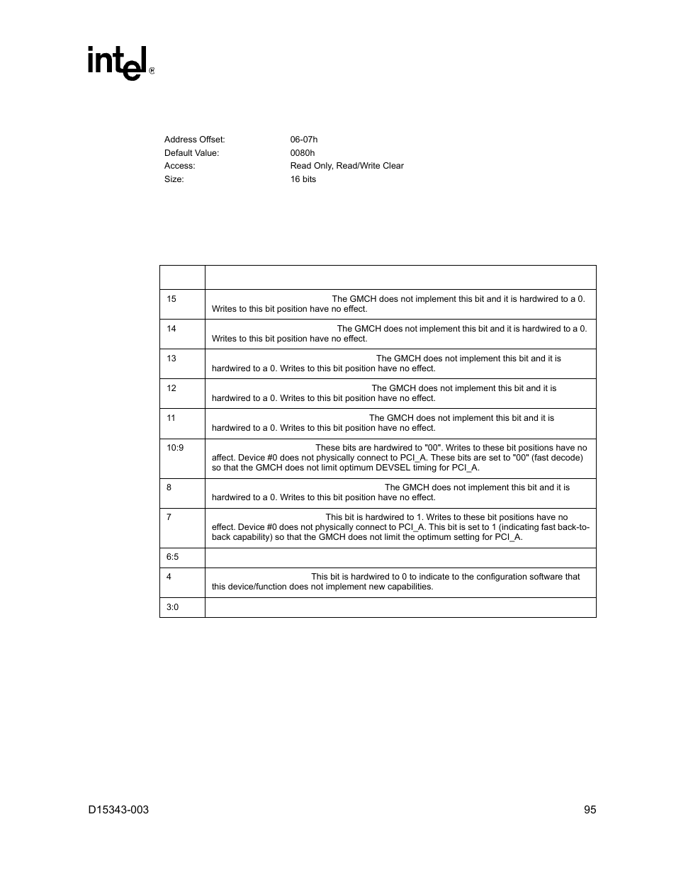 4 pcists - pci status register, 4 pcists – pci status register | Intel D15343-003 User Manual | Page 95 / 166