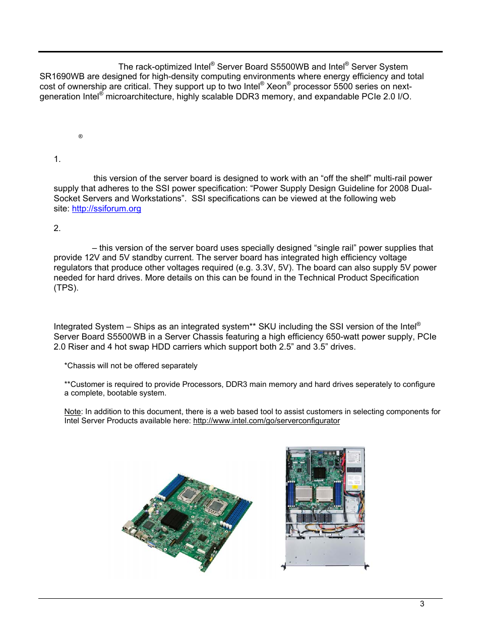 Product overview, Product descriptions – overview | Intel SR1690WB User Manual | Page 3 / 9