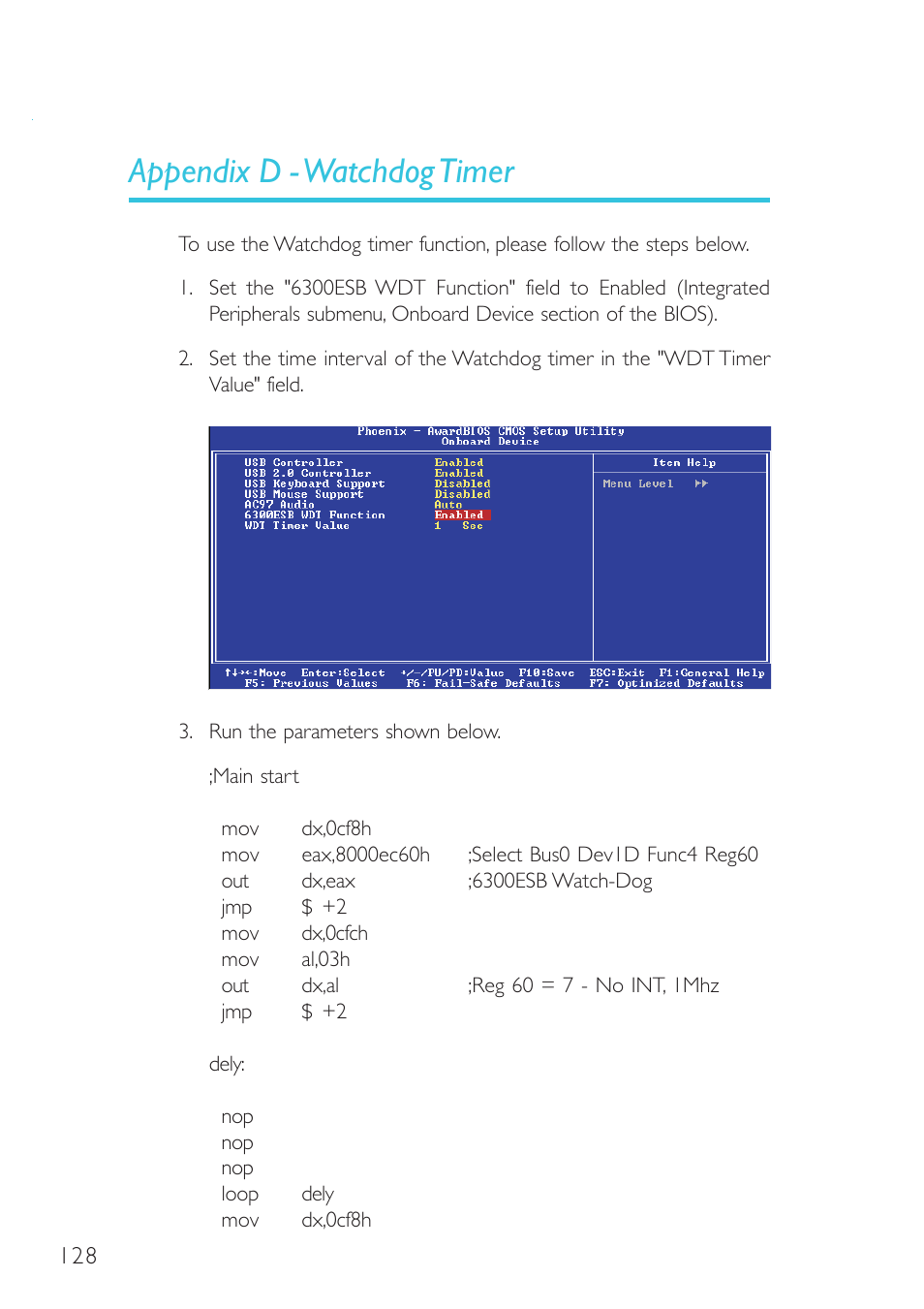 Appendix d - watchdog timer | Intel System Board G4H875-B User Manual | Page 128 / 129