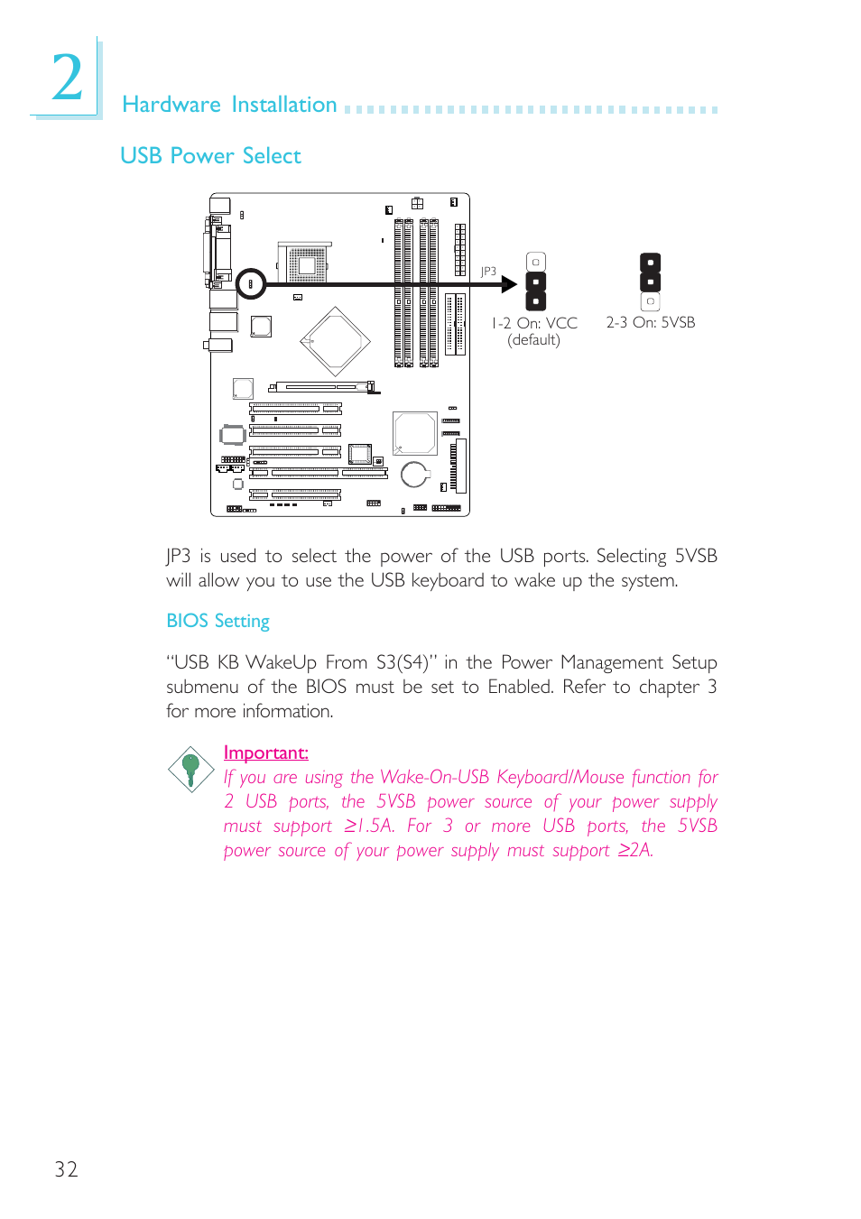 Hardware installation usb power select | Intel System Board G4H875-B User Manual | Page 32 / 129