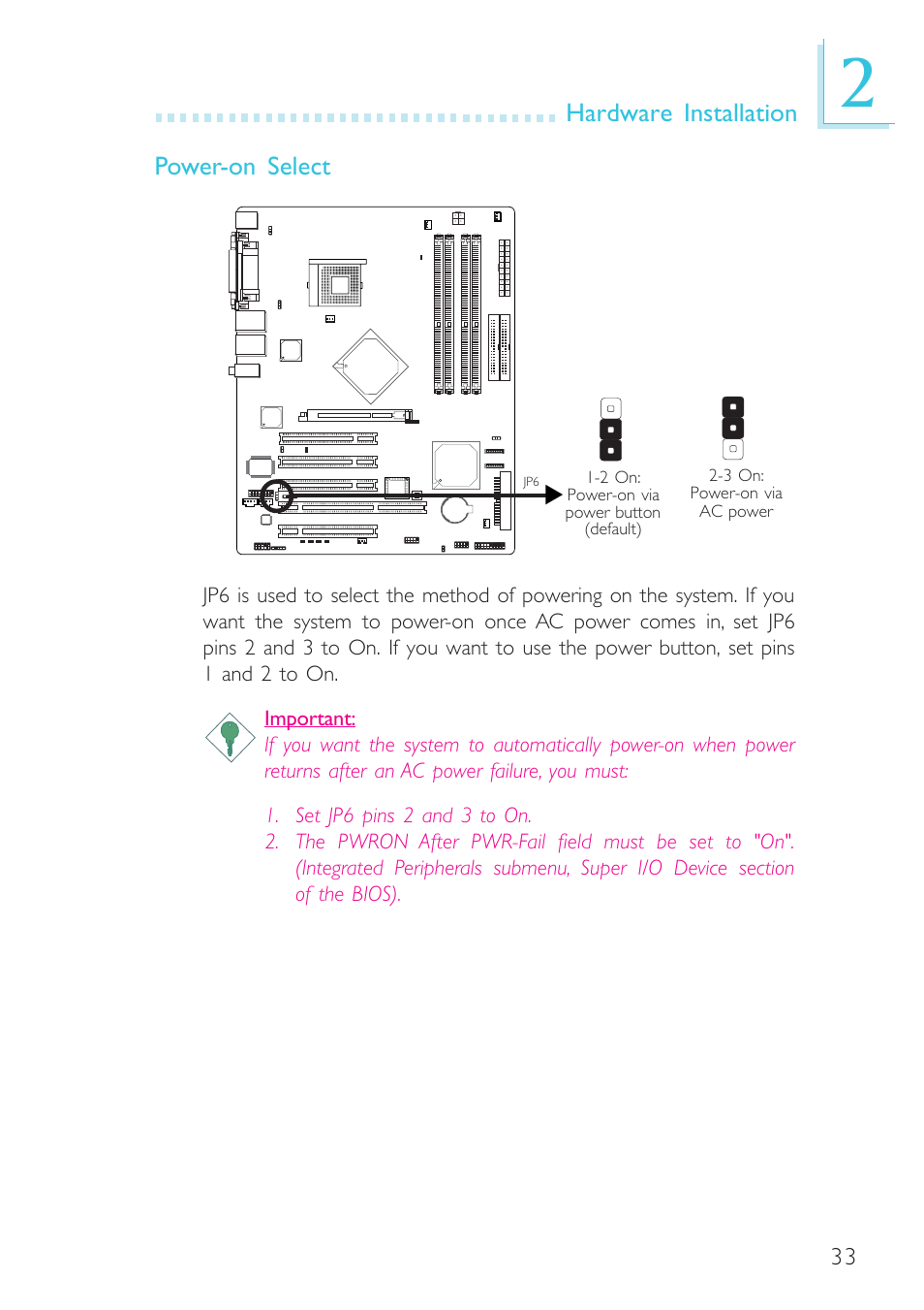 Hardware installation power-on select | Intel System Board G4H875-B User Manual | Page 33 / 129