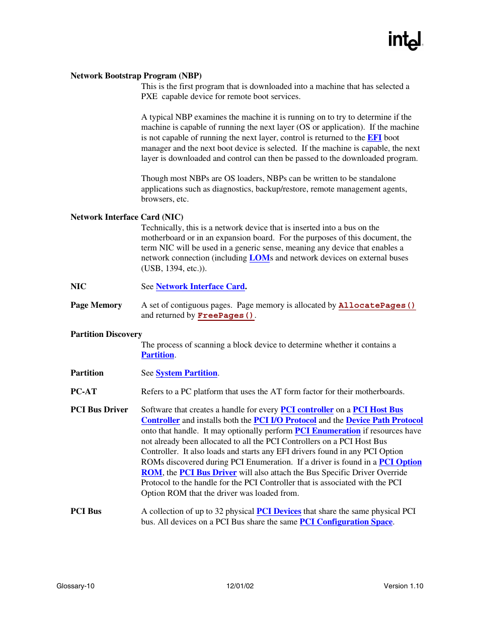 Pc-at, Network bootstrap program | Intel Extensible Firmware Interface User Manual | Page 1058 / 1084