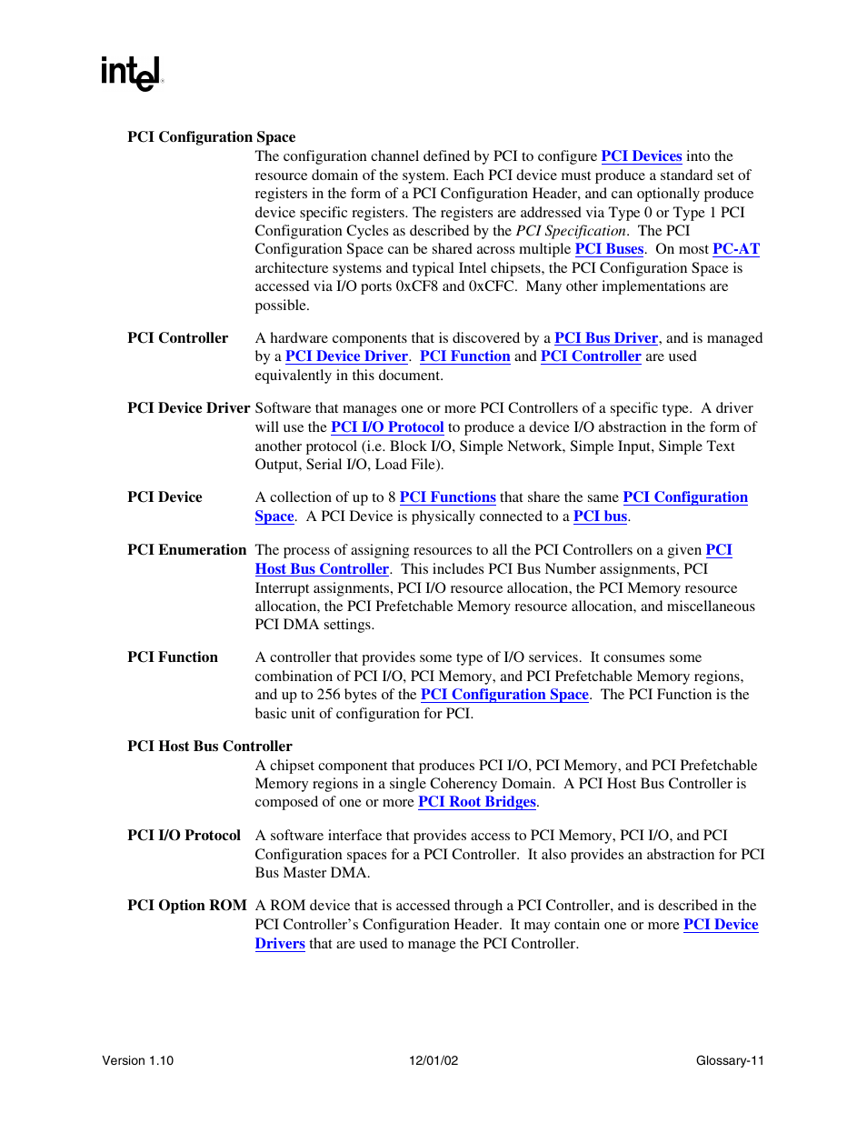 Pci controller, On a, Pci host bus | Controller, H the, Pci i/o protocol, Pci enumeration, In a, Pci option, Pci devices | Intel Extensible Firmware Interface User Manual | Page 1059 / 1084