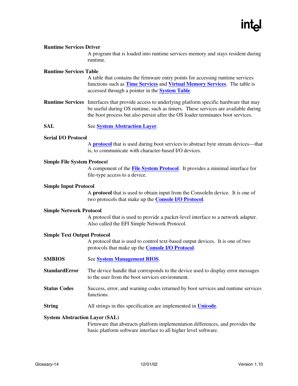 Simple input protocol, And a, Simple text output protocol | Simple file system protocol, Data, Runtime services, Simple network protocol | Intel Extensible Firmware Interface User Manual | Page 1062 / 1084