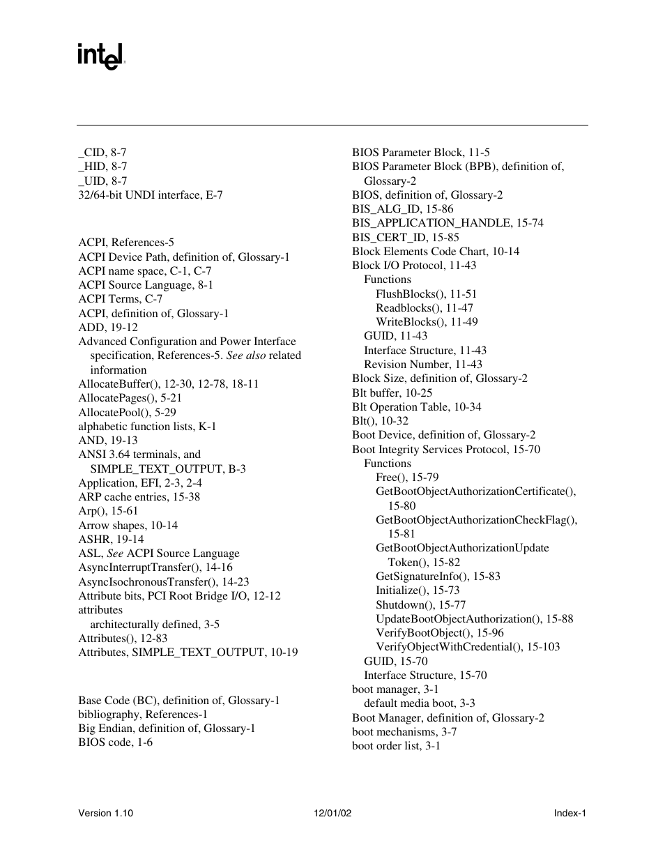 Index | Intel Extensible Firmware Interface User Manual | Page 1067 / 1084