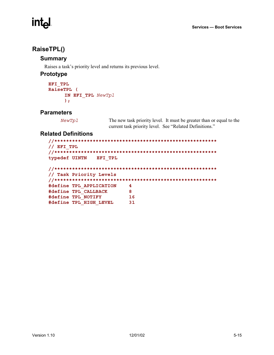 Raisetpl() | Intel Extensible Firmware Interface User Manual | Page 113 / 1084