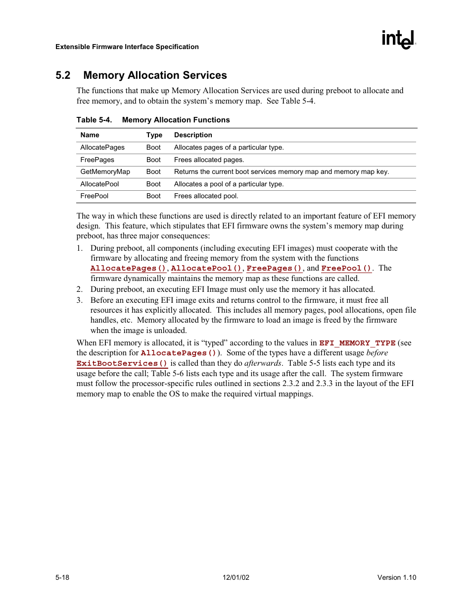 2 memory allocation services | Intel Extensible Firmware Interface User Manual | Page 116 / 1084