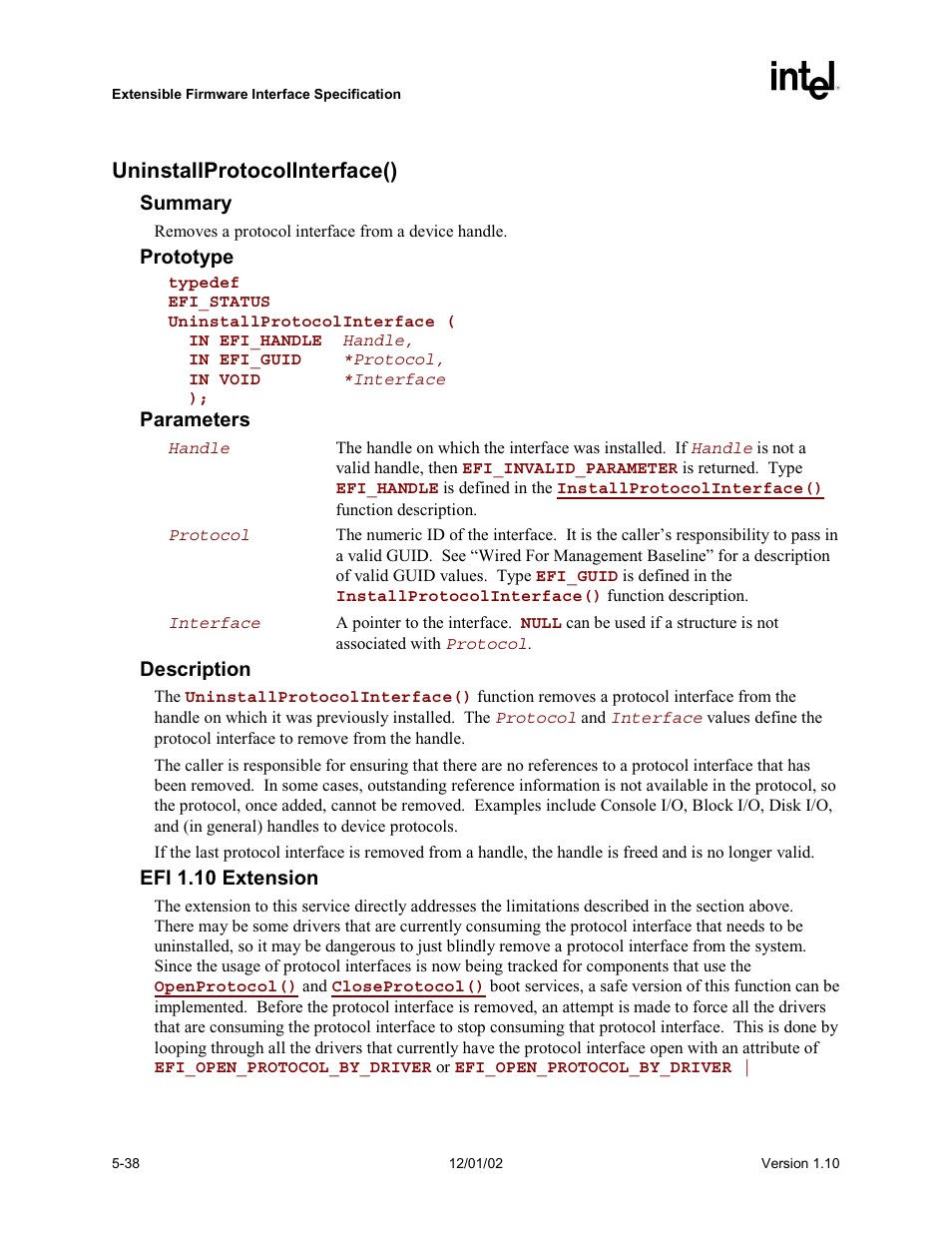 Uninstallprotocolinterface() | Intel Extensible Firmware Interface User Manual | Page 136 / 1084