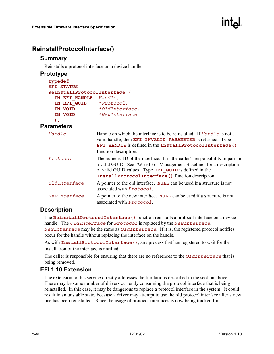 Reinstallprotocolinterface() | Intel Extensible Firmware Interface User Manual | Page 138 / 1084