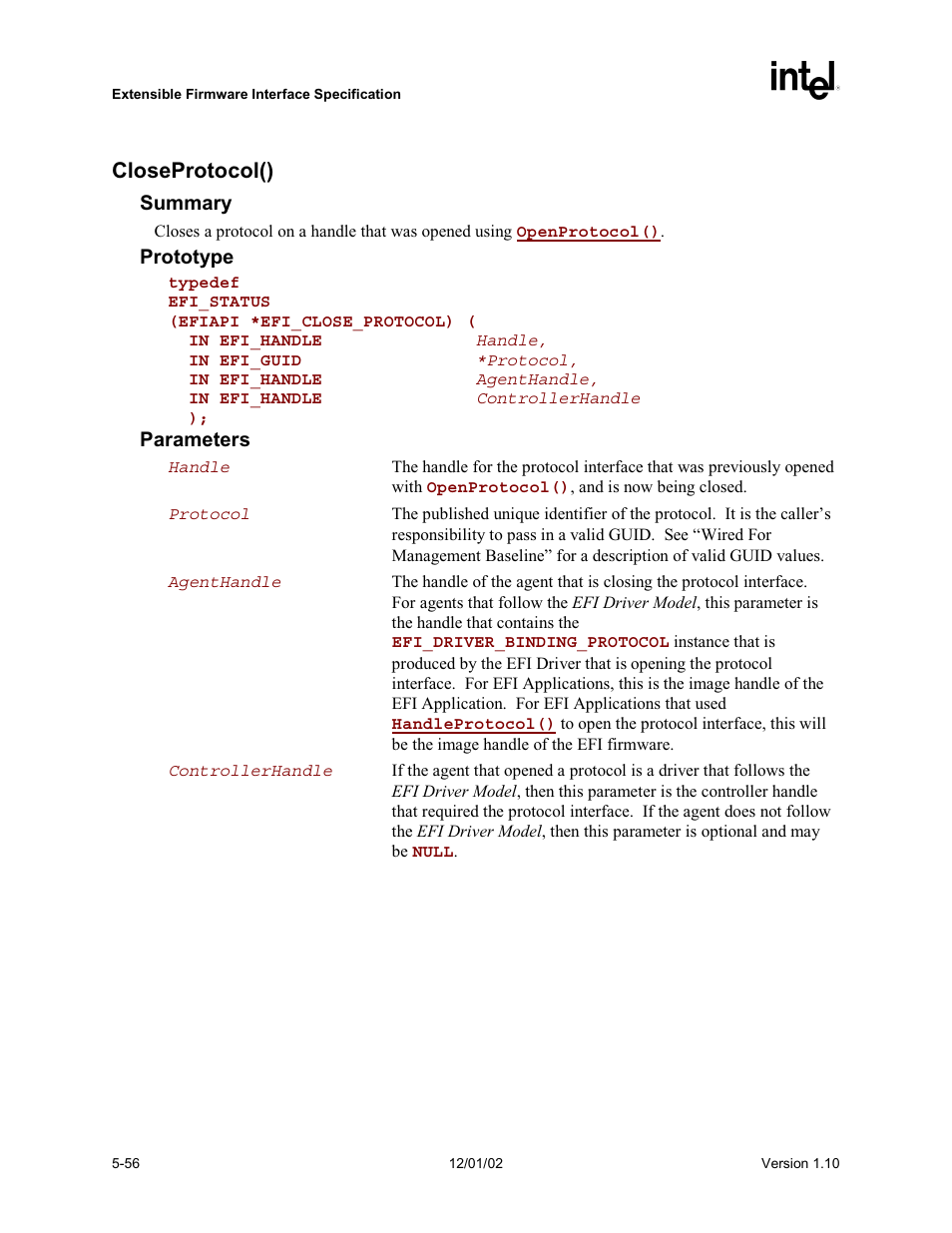 Closeprotocol(), Make use of the boot serv | Intel Extensible Firmware Interface User Manual | Page 154 / 1084