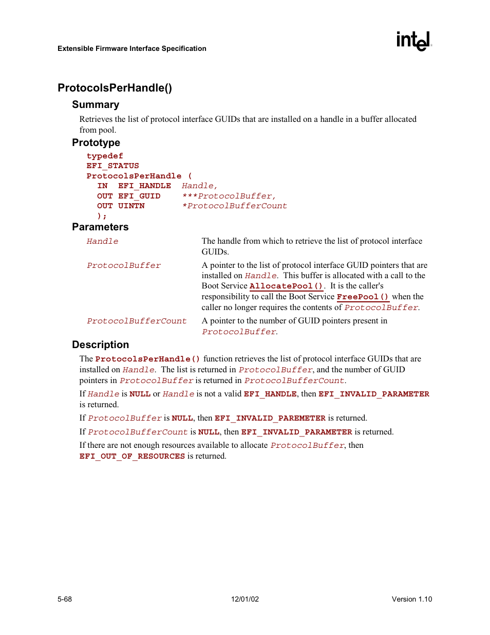 Protocolsperhandle() | Intel Extensible Firmware Interface User Manual | Page 166 / 1084