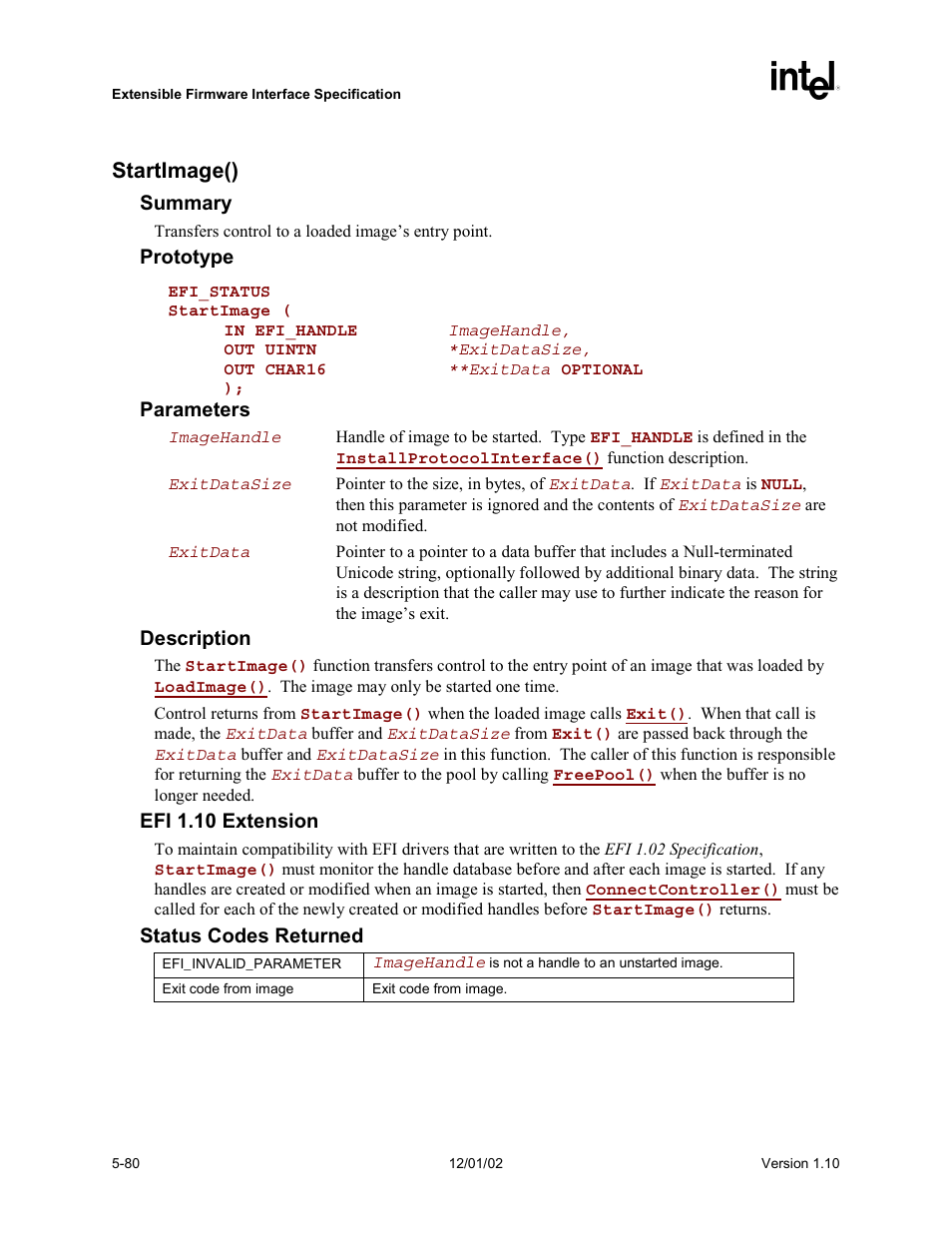 Startimage(), If a | Intel Extensible Firmware Interface User Manual | Page 178 / 1084