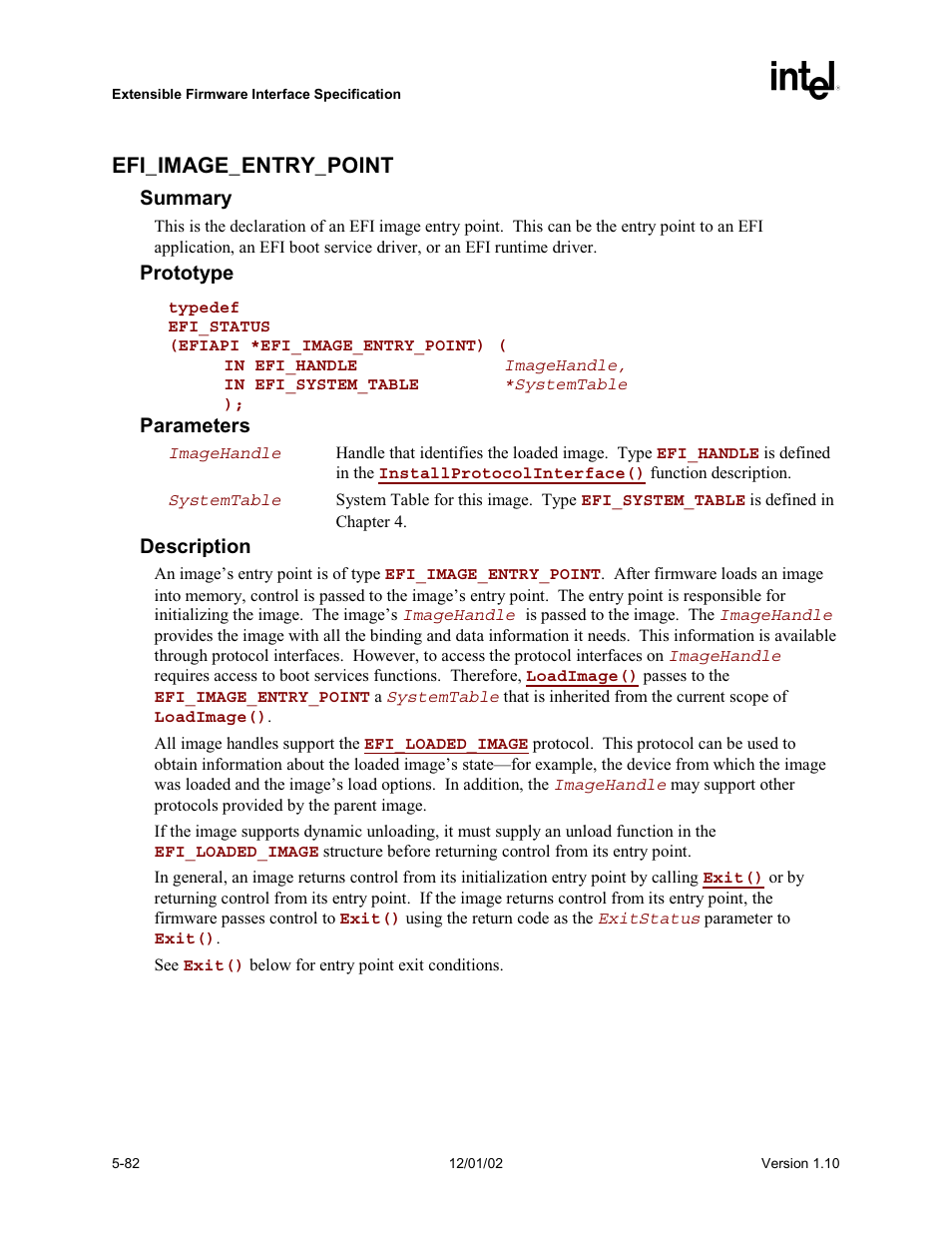 Efi_image_entry_point | Intel Extensible Firmware Interface User Manual | Page 180 / 1084