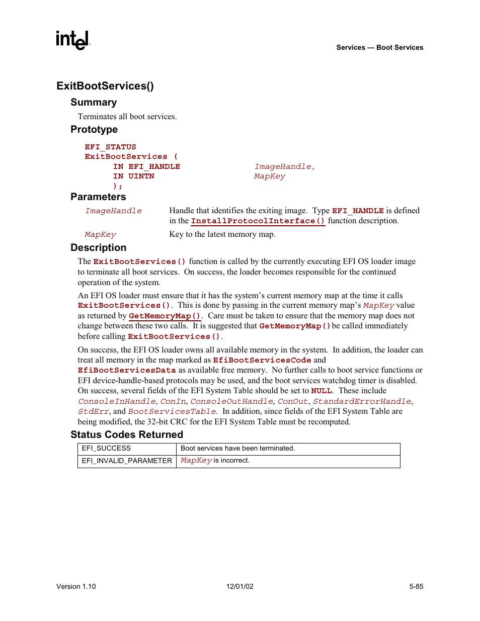 Exitbootservices(), If a | Intel Extensible Firmware Interface User Manual | Page 183 / 1084