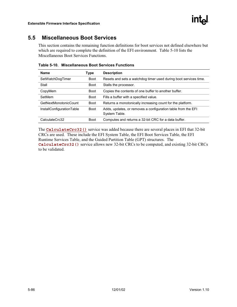 5 miscellaneous boot services | Intel Extensible Firmware Interface User Manual | Page 184 / 1084