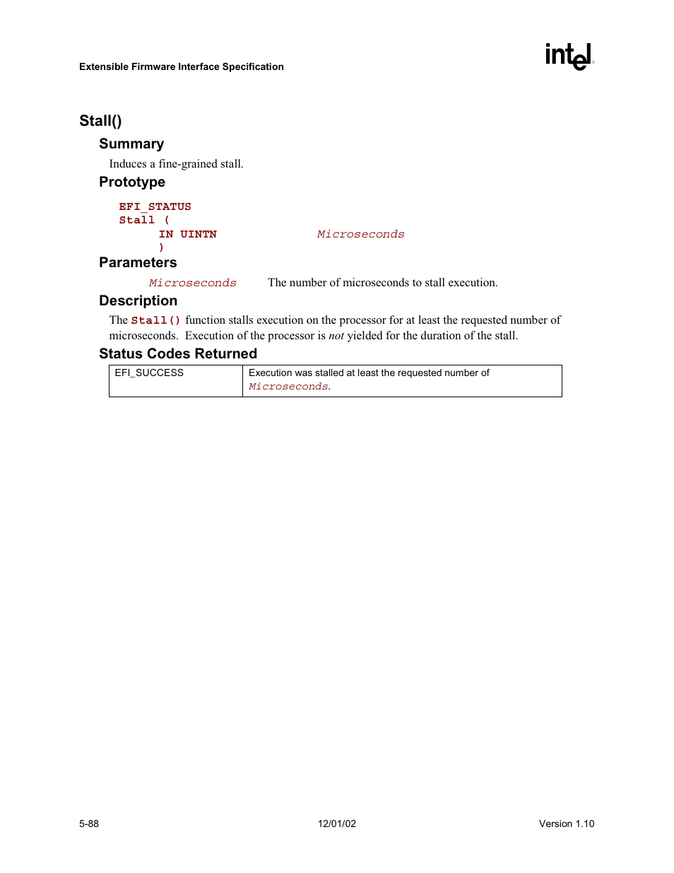 Stall() | Intel Extensible Firmware Interface User Manual | Page 186 / 1084