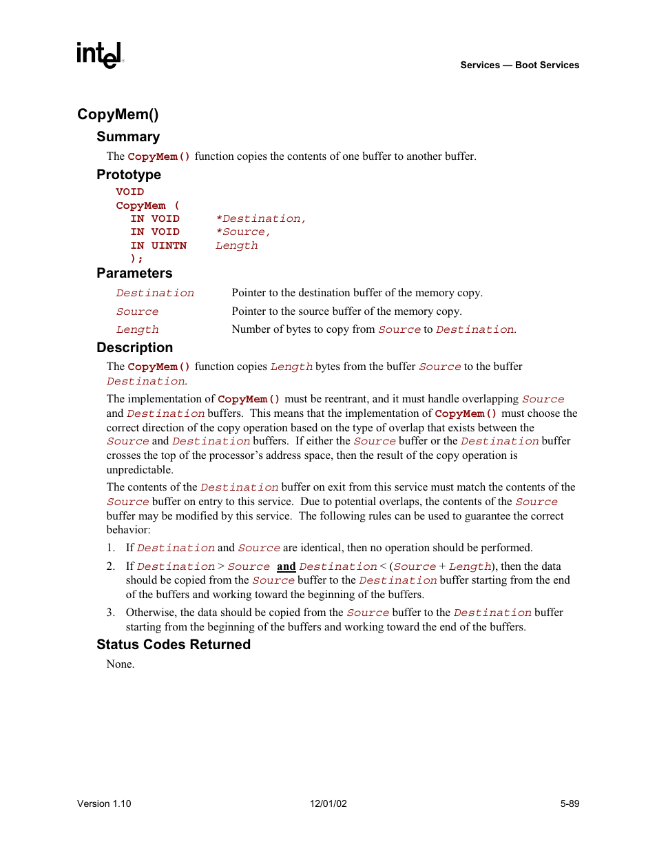 Copymem() | Intel Extensible Firmware Interface User Manual | Page 187 / 1084