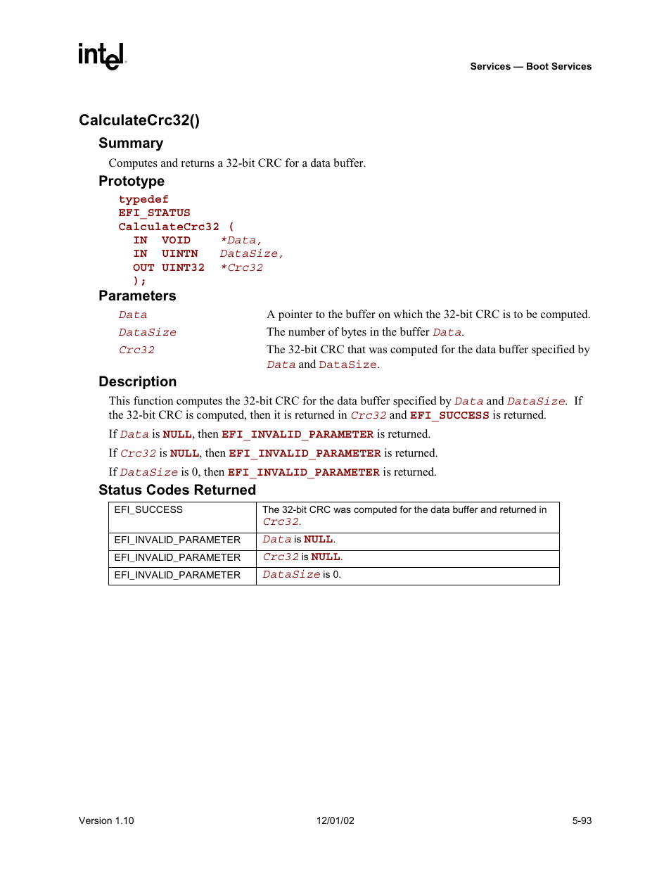 Calculatecrc32() | Intel Extensible Firmware Interface User Manual | Page 191 / 1084