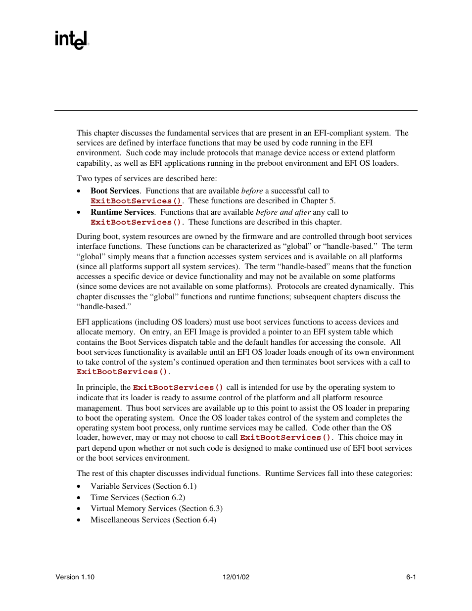 6 services - runtime services, 6services - runtime services | Intel Extensible Firmware Interface User Manual | Page 193 / 1084