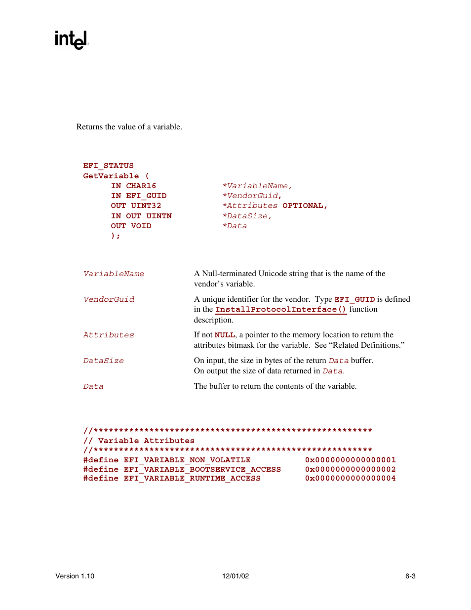 Getvariable() | Intel Extensible Firmware Interface User Manual | Page 195 / 1084