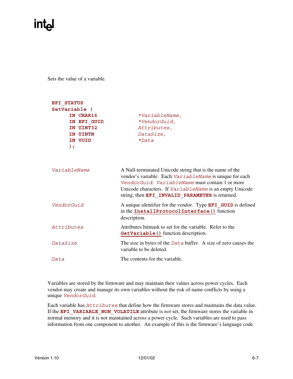 Setvariable(), Betwee | Intel Extensible Firmware Interface User Manual | Page 199 / 1084