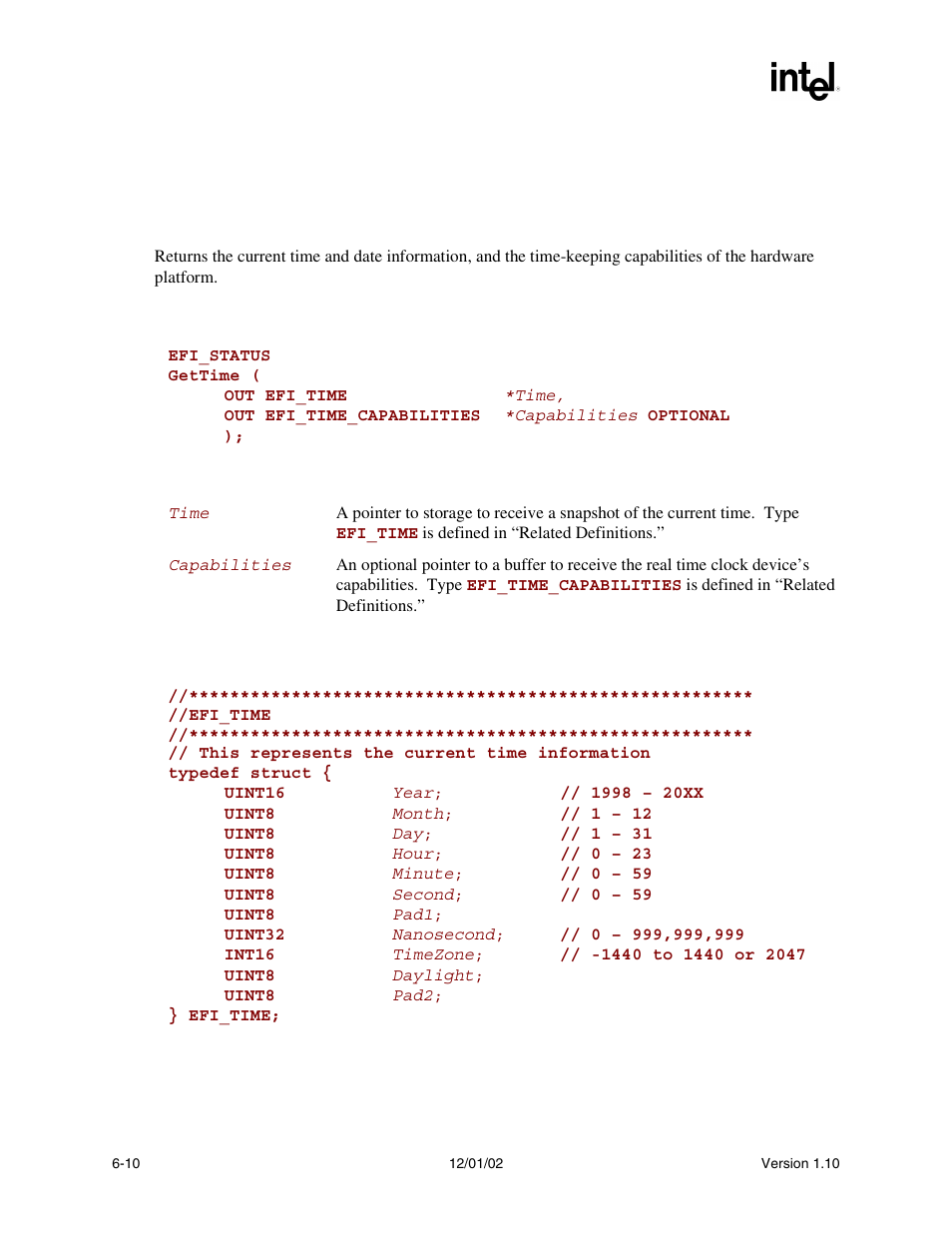 Gettime() | Intel Extensible Firmware Interface User Manual | Page 202 / 1084