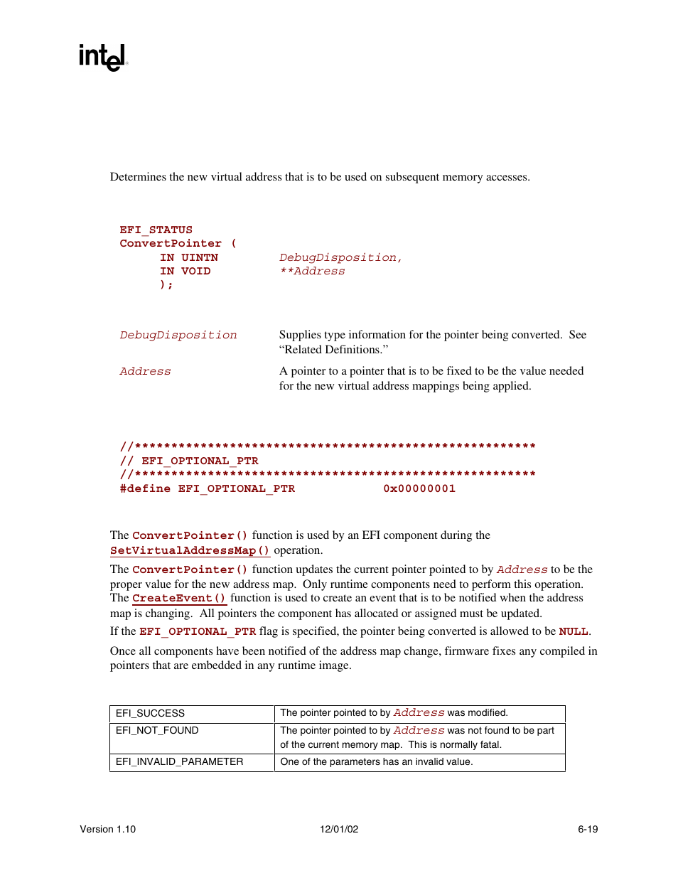 Convertpointer() | Intel Extensible Firmware Interface User Manual | Page 211 / 1084