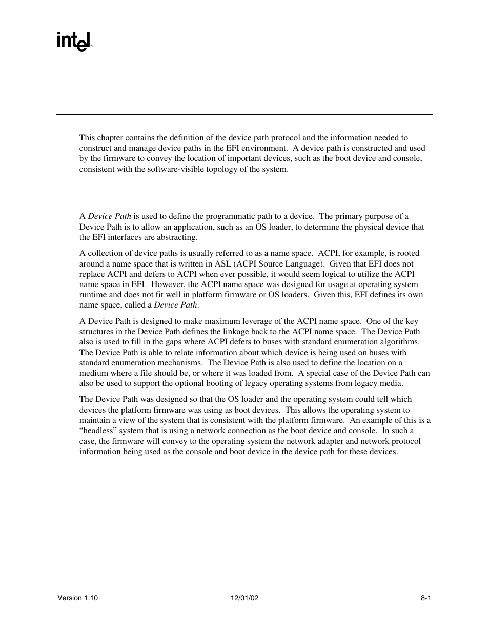 8 protocols - device path protocol, 1 device path overview, 8protocols - device path protocol | Intel Extensible Firmware Interface User Manual | Page 221 / 1084