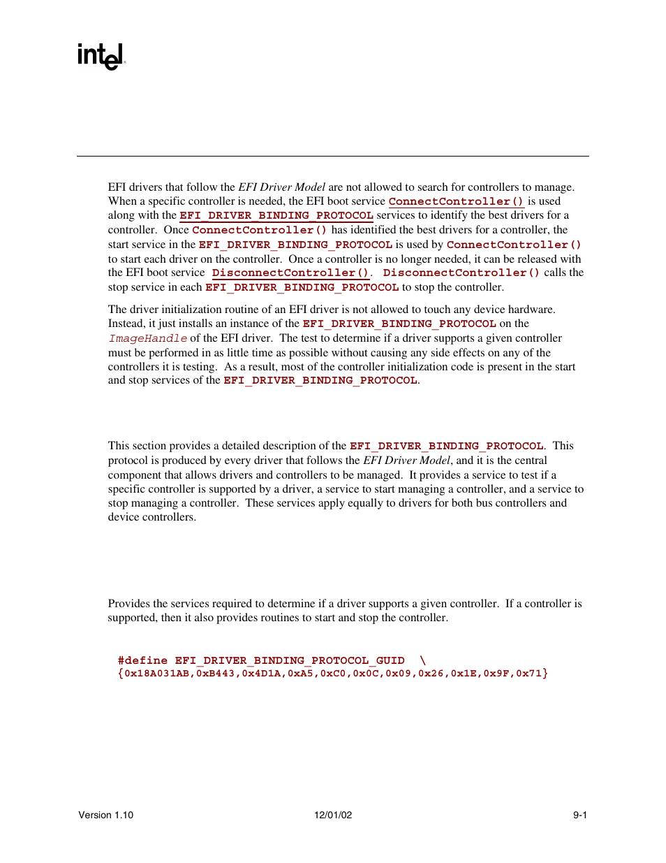 9 protocols - efi driver model, 1 efi driver binding protocol, Efi_driver_binding_protocol | Driver_binding, Efi driver binding protocol, Chapt, 9protocols - efi driver model | Intel Extensible Firmware Interface User Manual | Page 243 / 1084