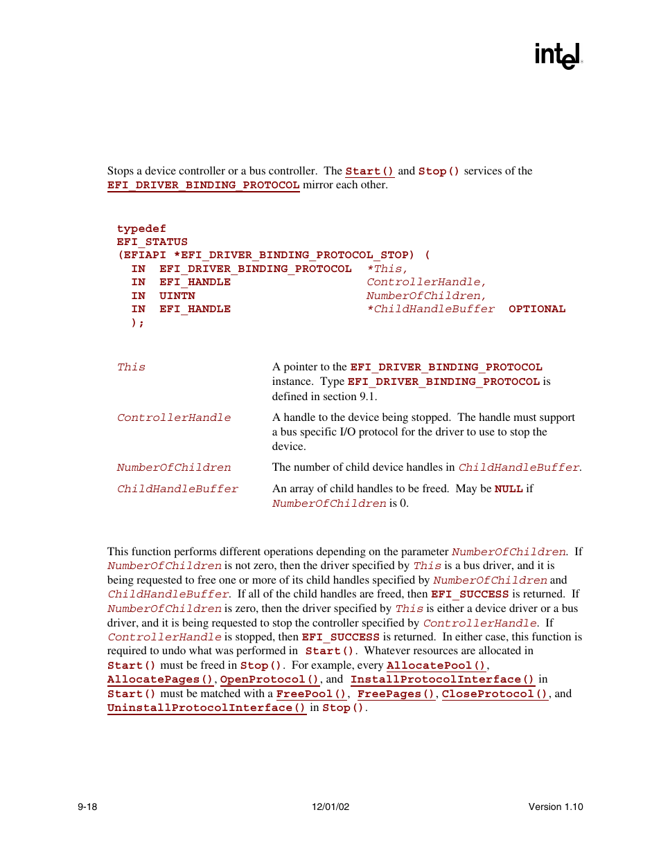 Efi_driver_binding_protocol.stop(), Stop(), Abcstop() | Func, It mu, Ed in | Intel Extensible Firmware Interface User Manual | Page 260 / 1084