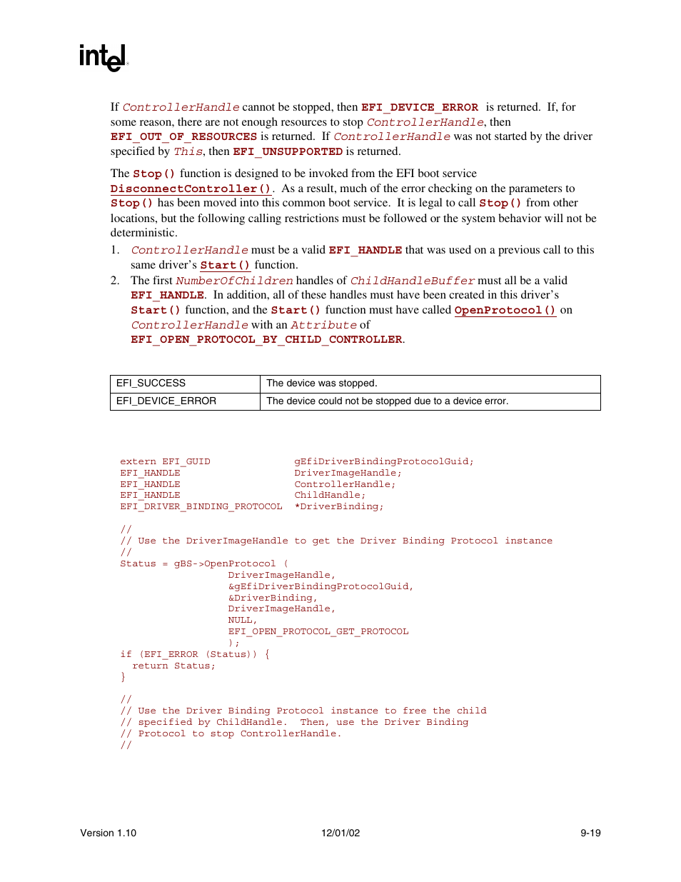 Status codes returned, Examples | Intel Extensible Firmware Interface User Manual | Page 261 / 1084