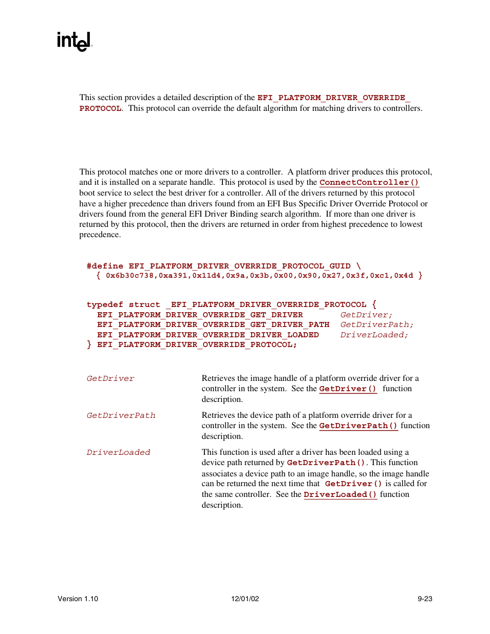 2 efi platform driver override protocol, Efi_platform_driver_override_protocol, Platform_driver_override | Platform driver override protocol | Intel Extensible Firmware Interface User Manual | Page 265 / 1084