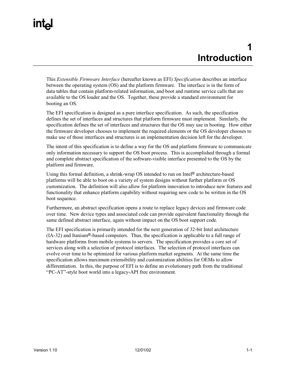 1 introduction, 1introduction | Intel Extensible Firmware Interface User Manual | Page 27 / 1084