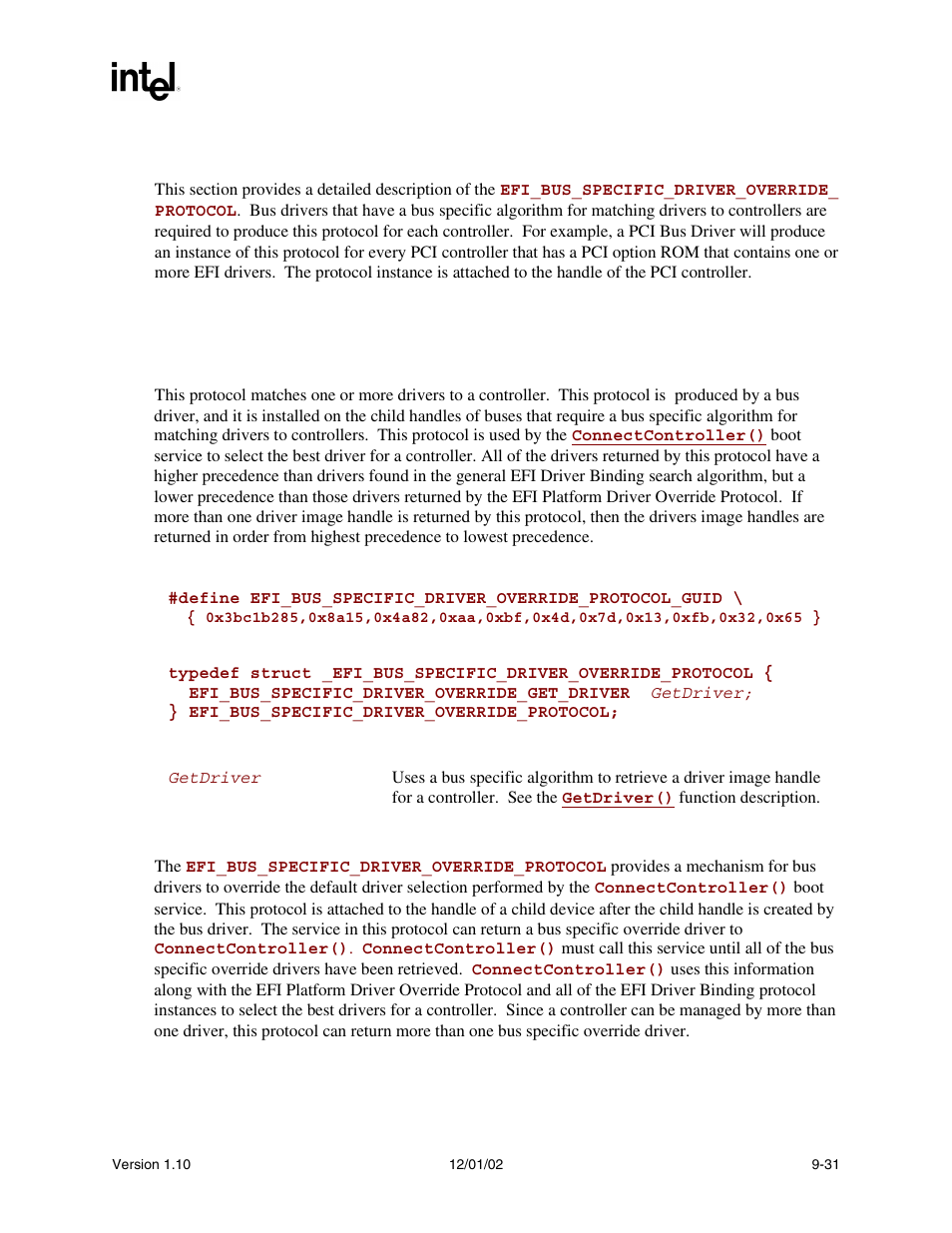 3 efi bus specific driver override protocol, Efi_bus_specific_driver_override_protocol, Bus_specific_driver_override | Bus specific driver, Override protocol | Intel Extensible Firmware Interface User Manual | Page 273 / 1084